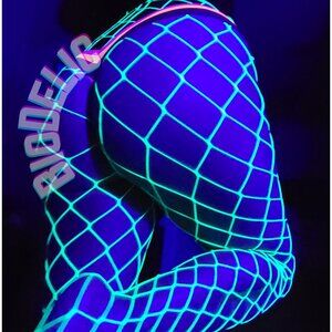 Blacklight Fishnet tights. UV Reactive Rave Outfit. Glow in the Dark Pantyhose